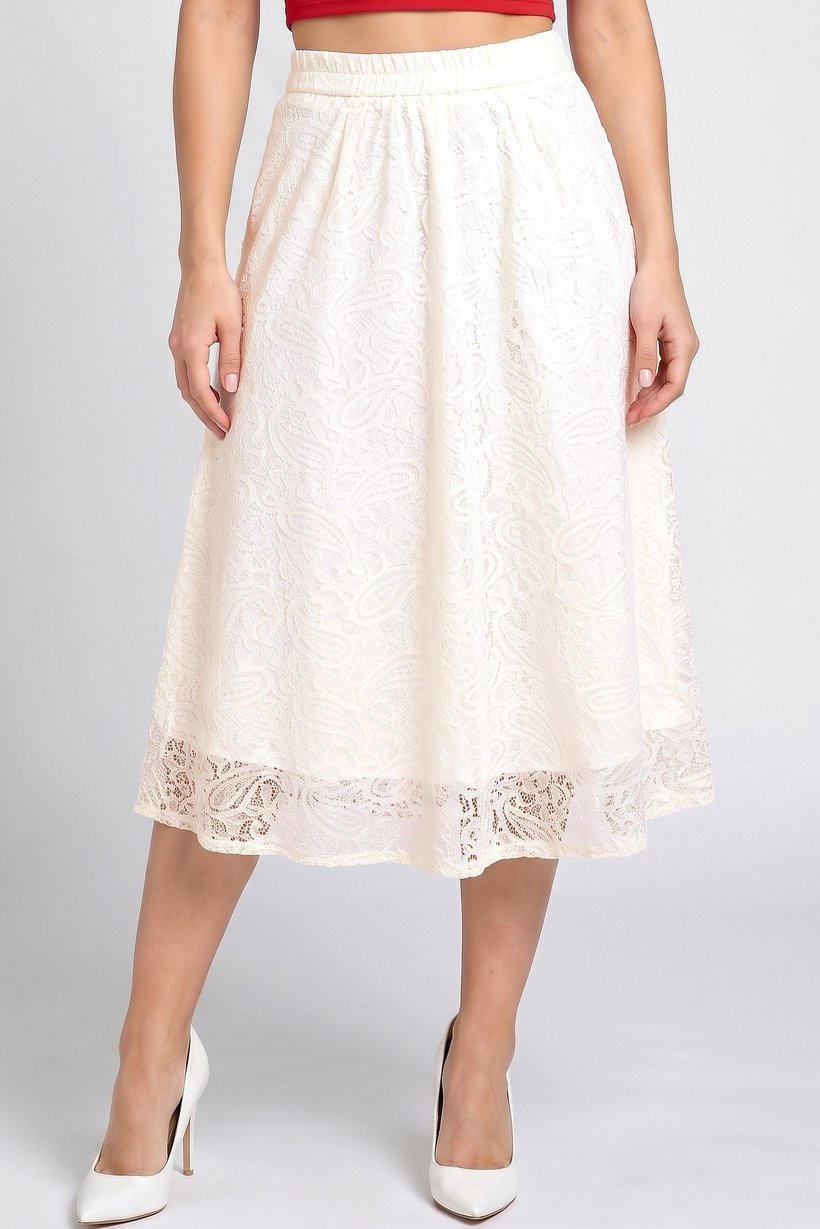Women Lace Details Maxi Skirt, Cream