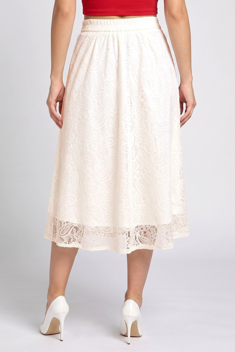 Women Lace Details Maxi Skirt, Cream
