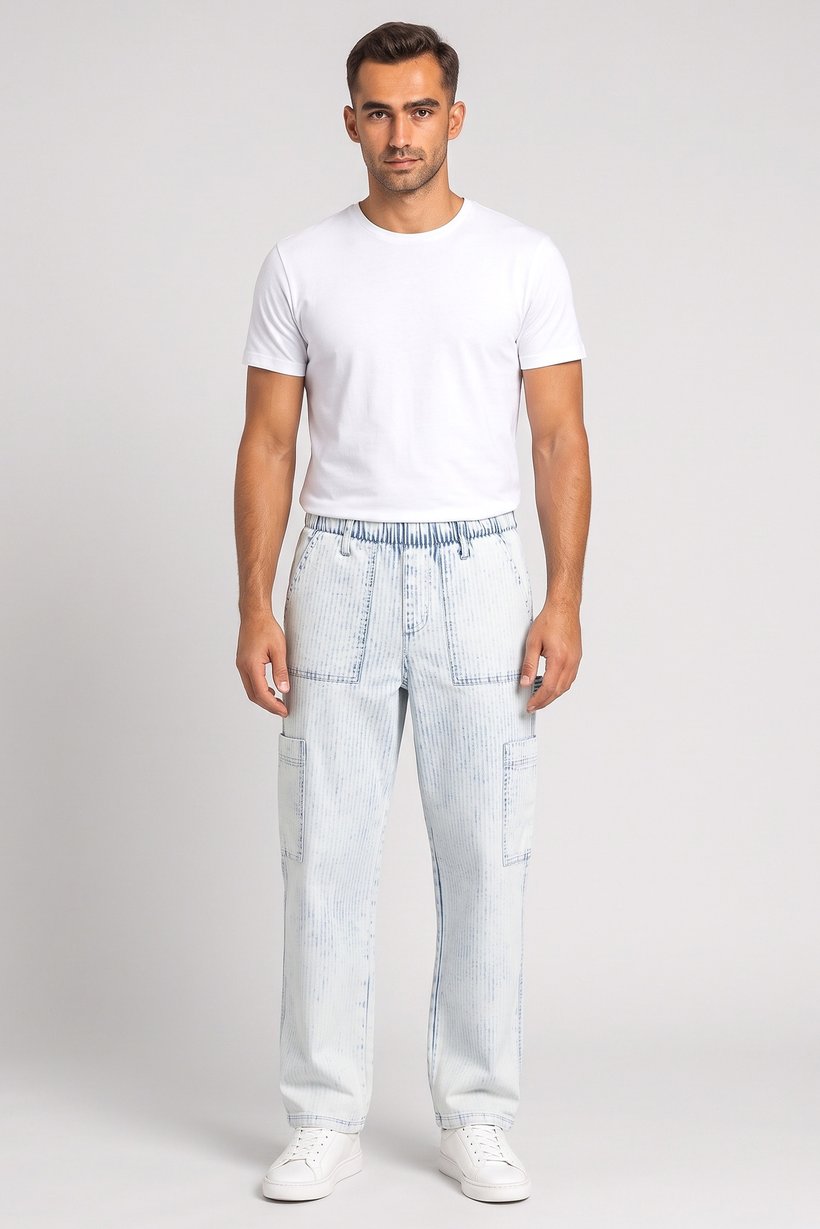 Men Regular Fit Stripe Cargo Pants, Multicolor