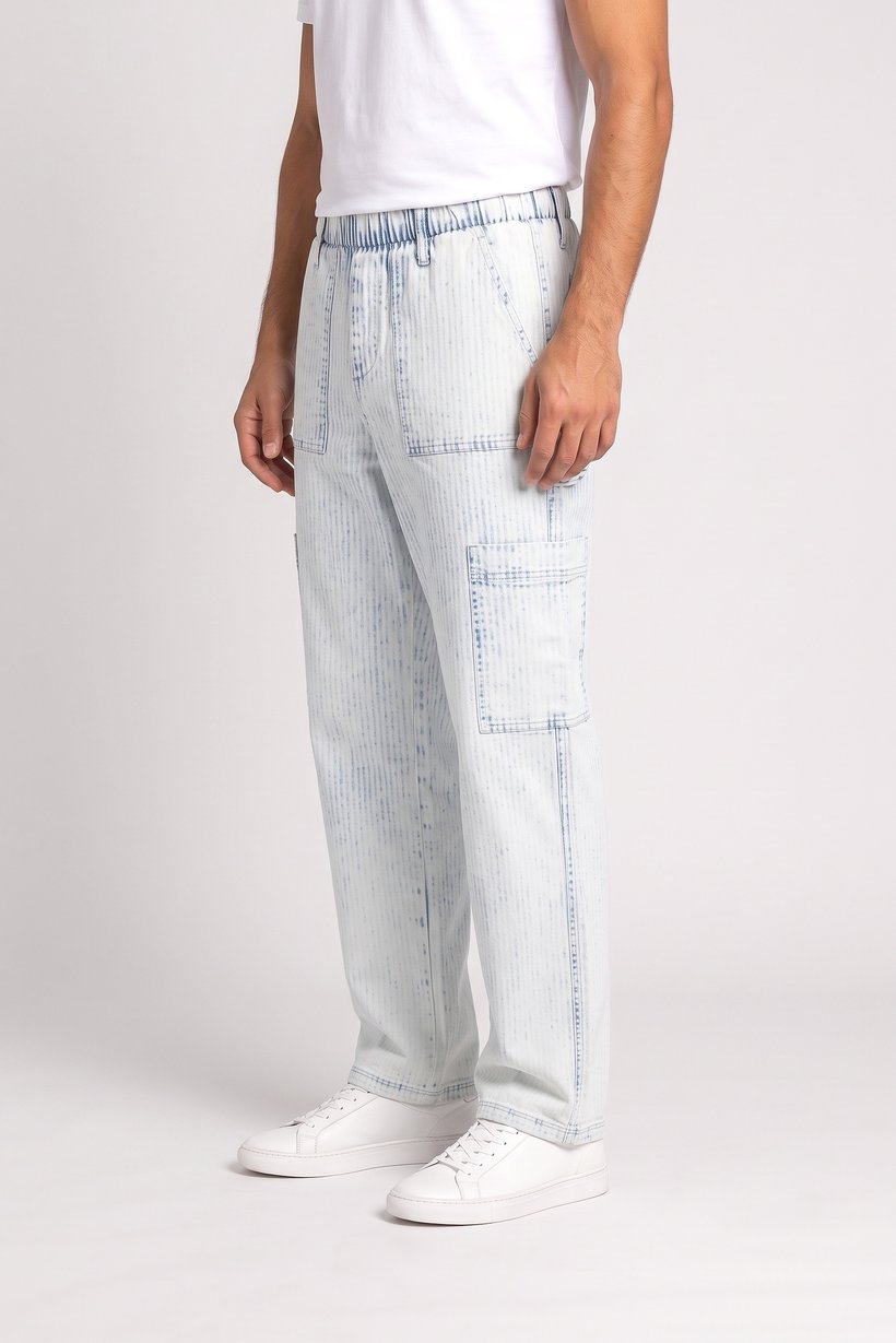 Men Regular Fit Stripe Cargo Pants, Multicolor