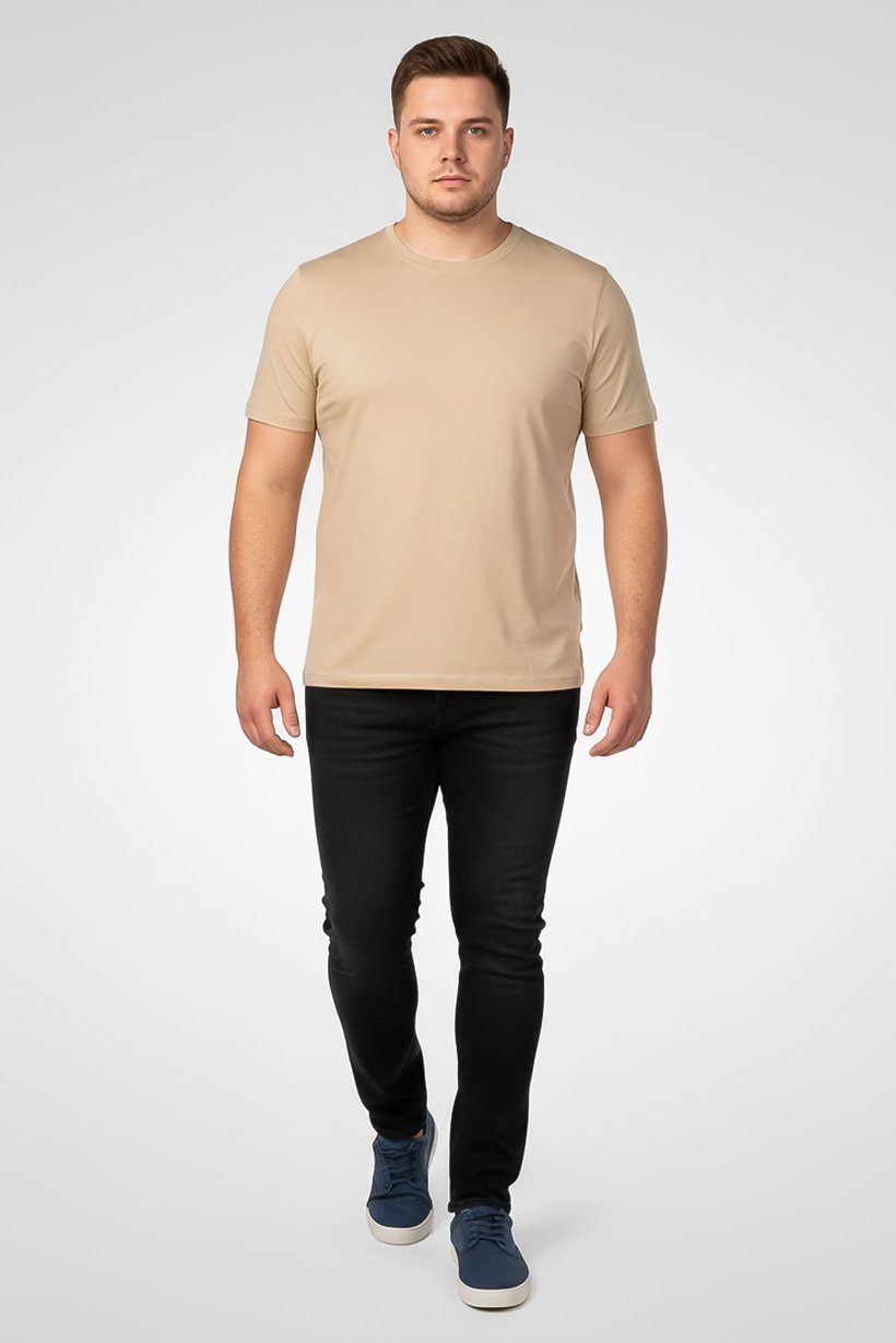 Men Crew Neck Short Sleeve Solid T-Shirt, Beige