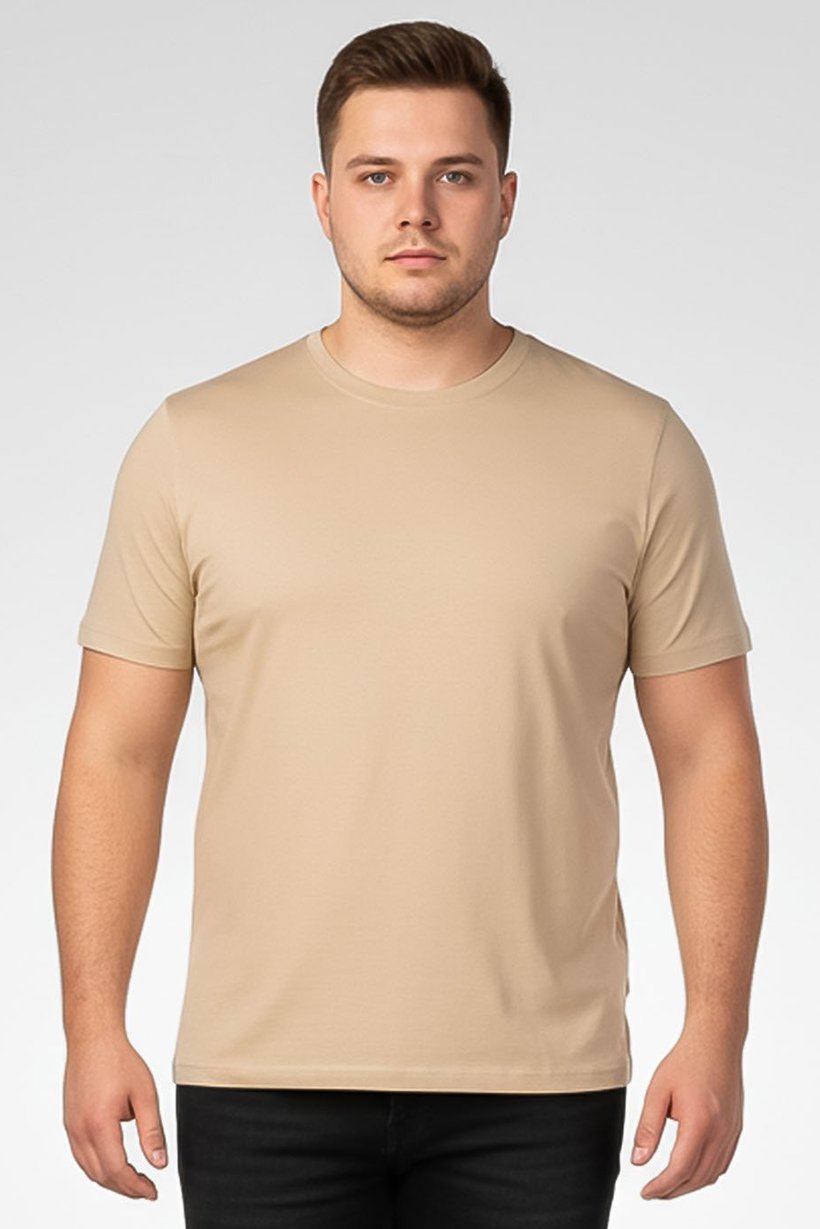 Men Crew Neck Short Sleeve Solid T-Shirt, Beige