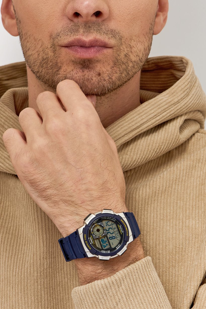 Men AE1000W2AVDF Silicone Digital Watch 48 mm, Navy