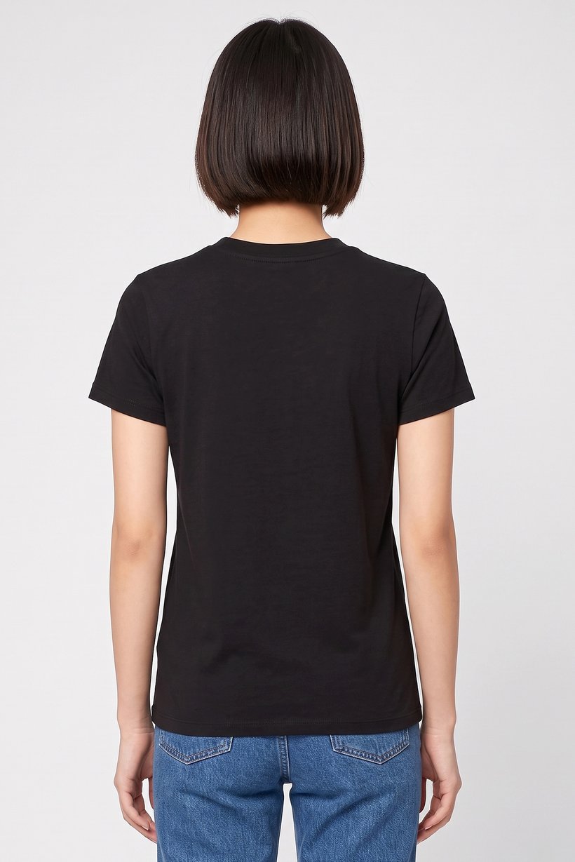 Women Round Neck Short Sleeve Plain T-Shirt, Black