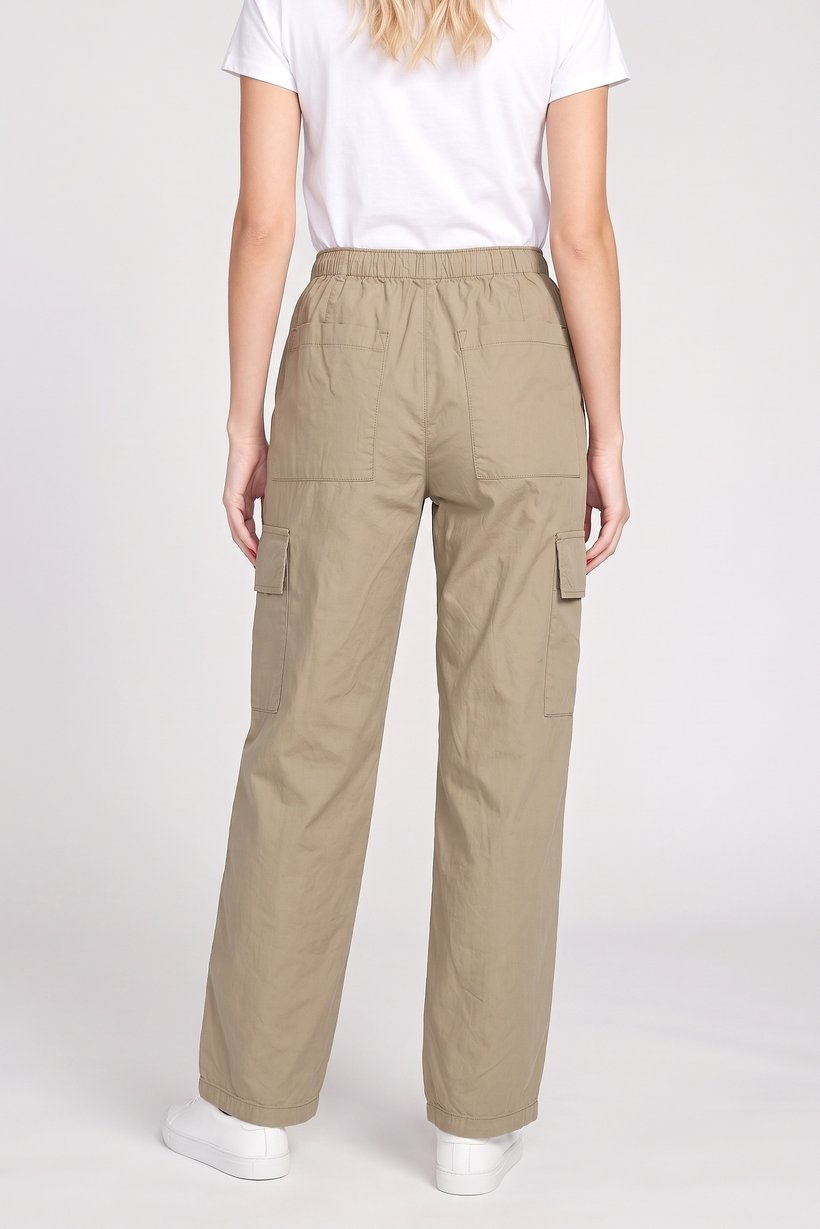 Women Regular Fit Solid Cargo Pants, Dark Beige