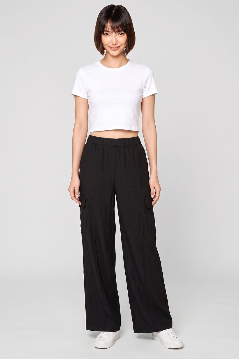 Women Regular Fit Solid Wide Leg Pants, Black