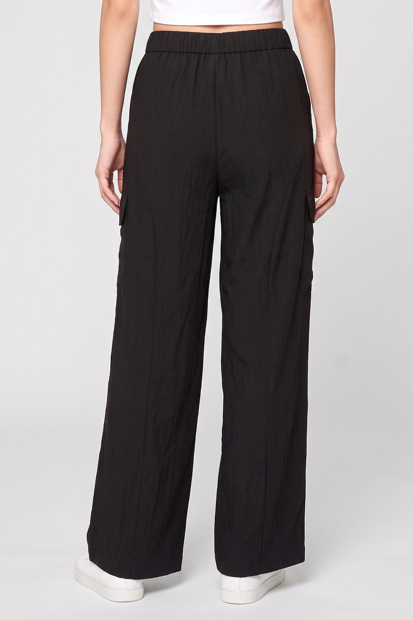 Women Regular Fit Solid Wide Leg Pants, Black