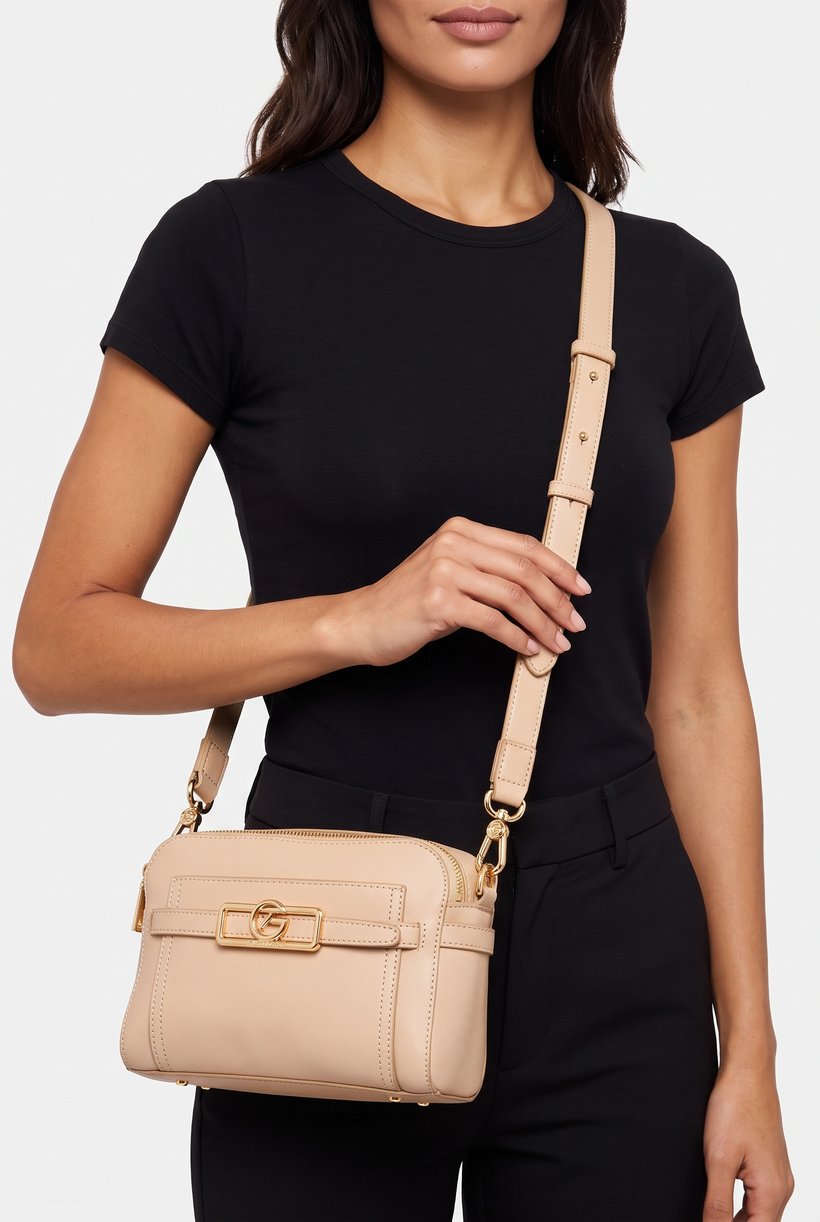 Women Brand Logo Cross Body Bag, Beige