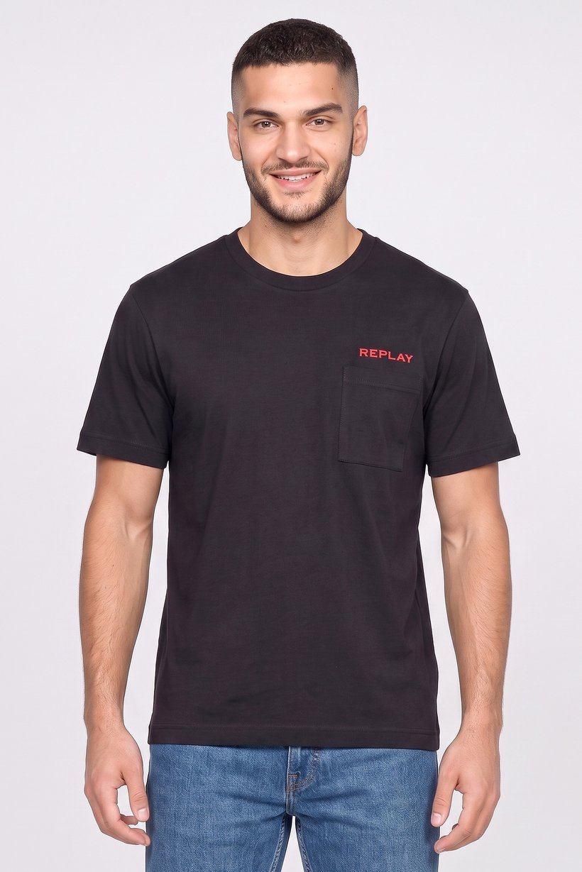 Men Crew Neck Short Sleeve Brand Logo T-Shirt, Black