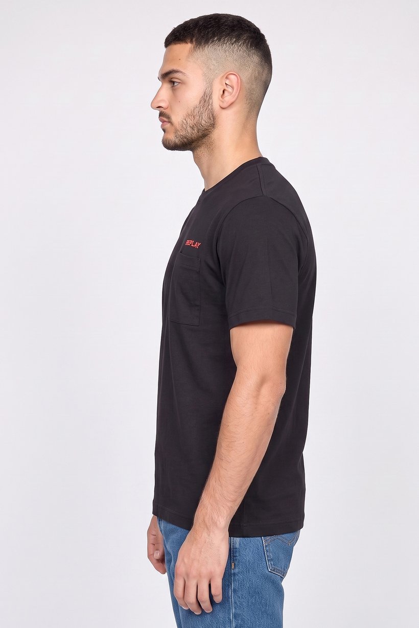 Men Crew Neck Short Sleeve Brand Logo T-Shirt, Black