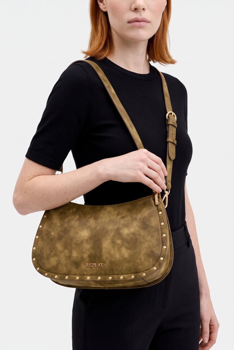 Women Brand Logo Shoulder Bag, Tan