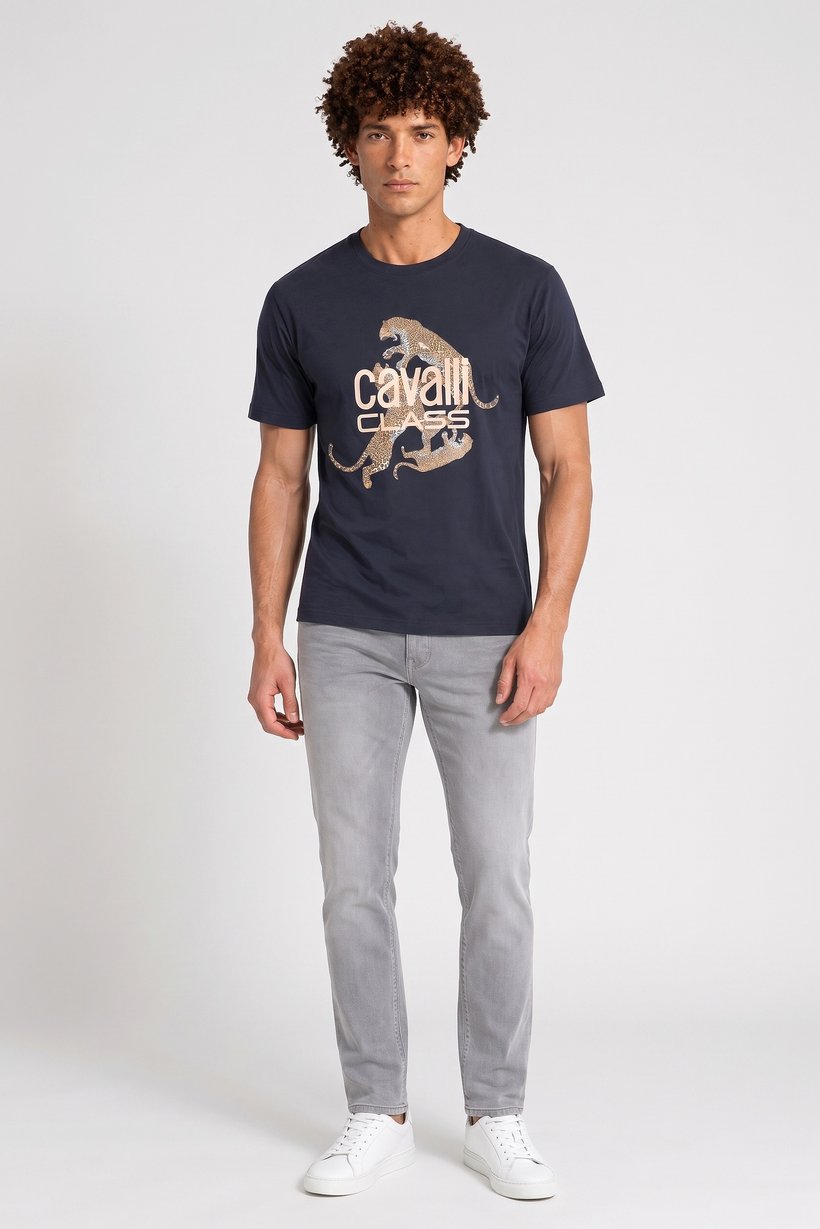 Men Crew Neck Short Sleeve Brand Logo T-Shirt, Dark Navy