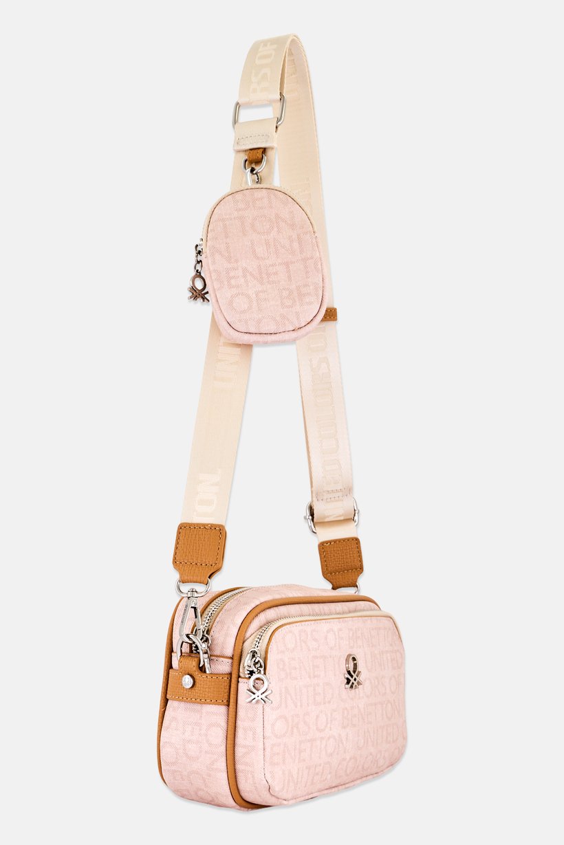 Women Monogram Pattern Cross Body Bag With Pouch, Beige