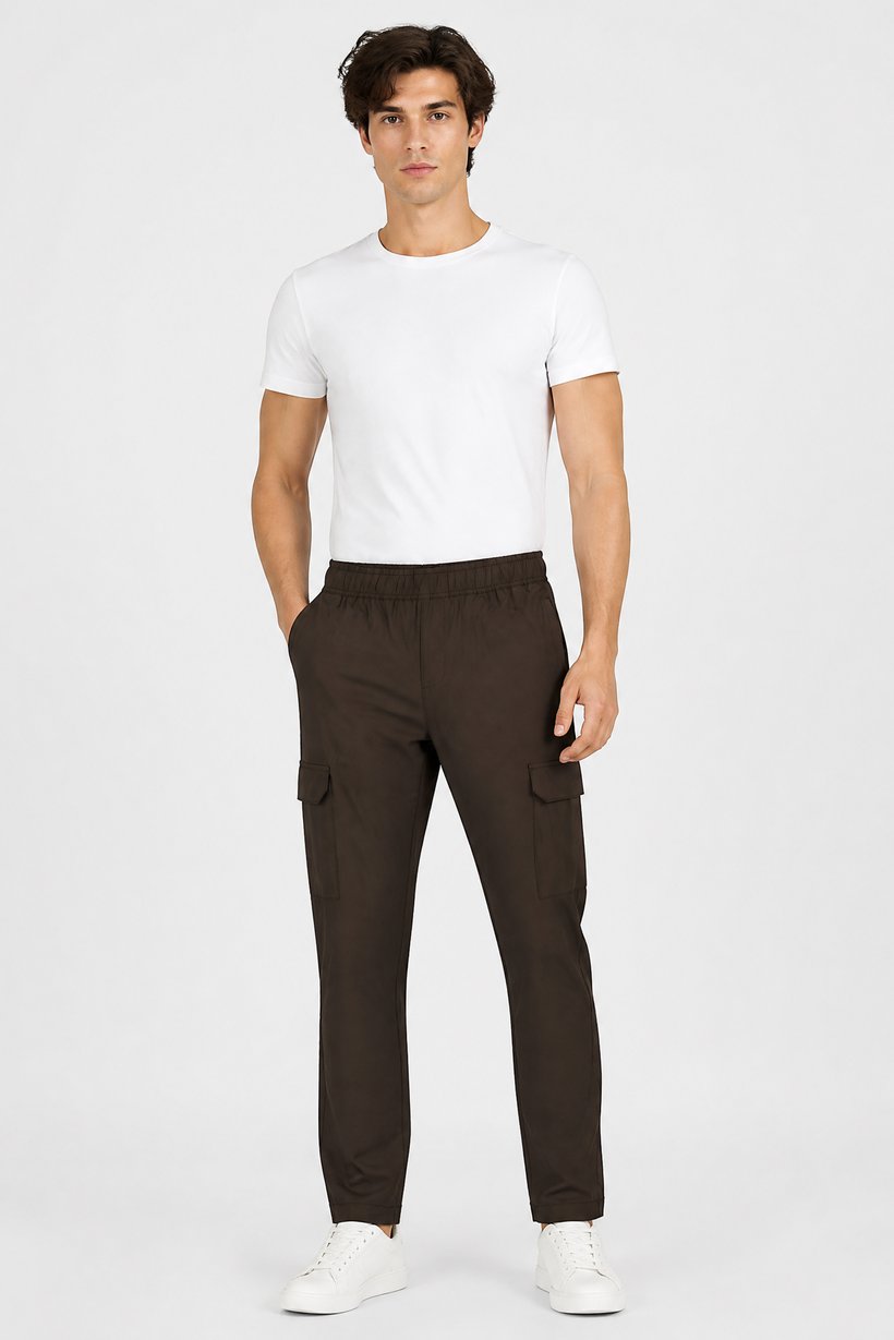 Men Regular Fit Plain Straight Leg Pants, Dark Olive