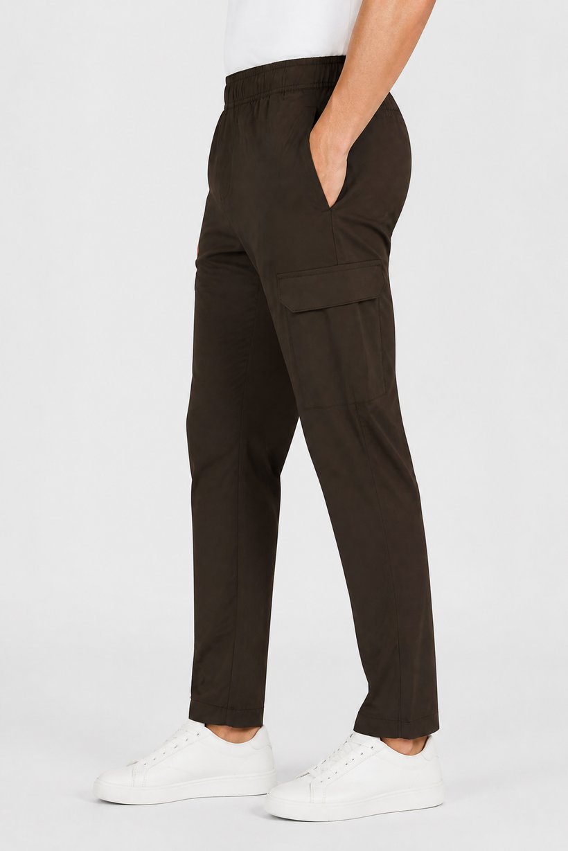 Men Regular Fit Plain Straight Leg Pants, Dark Olive