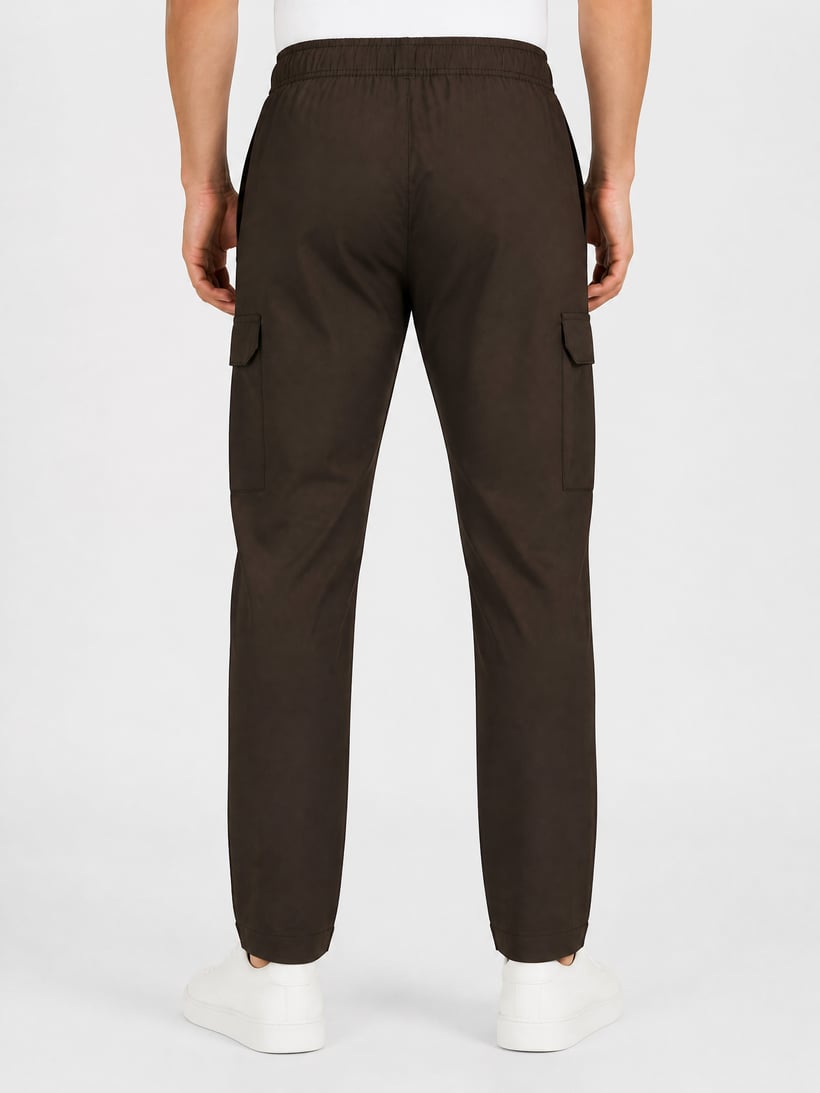 Men Regular Fit Plain Straight Leg Pants, Dark Olive