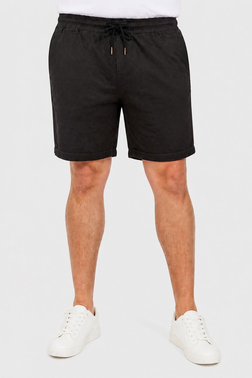Men Solid Denim Shorts, Black