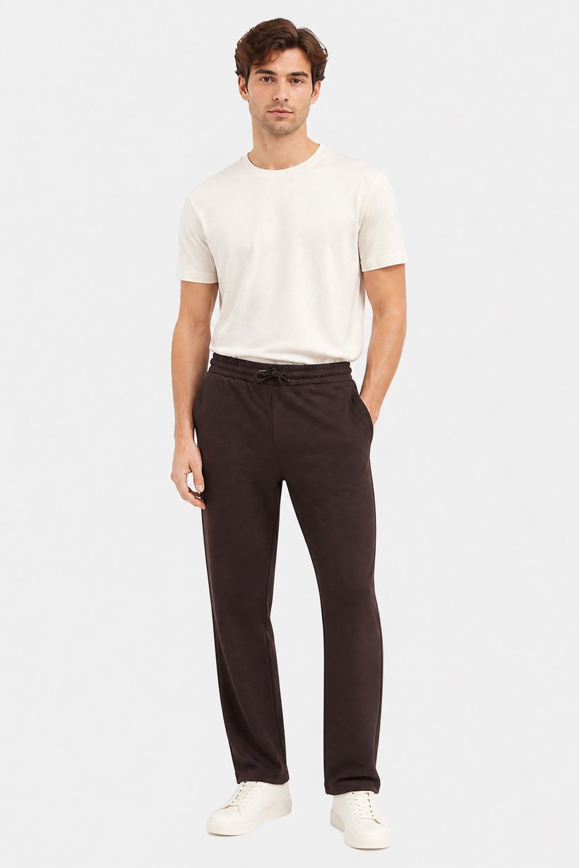 Men Regular Fit Plain Jogger Pants, Dark Brown