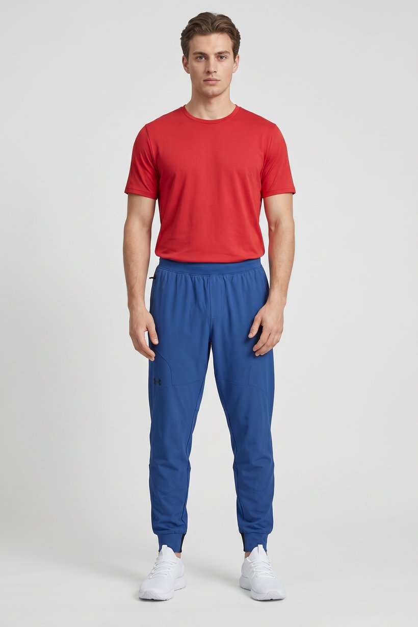 Men Fitted Brand Logo Training Track Pants, Teal Blue