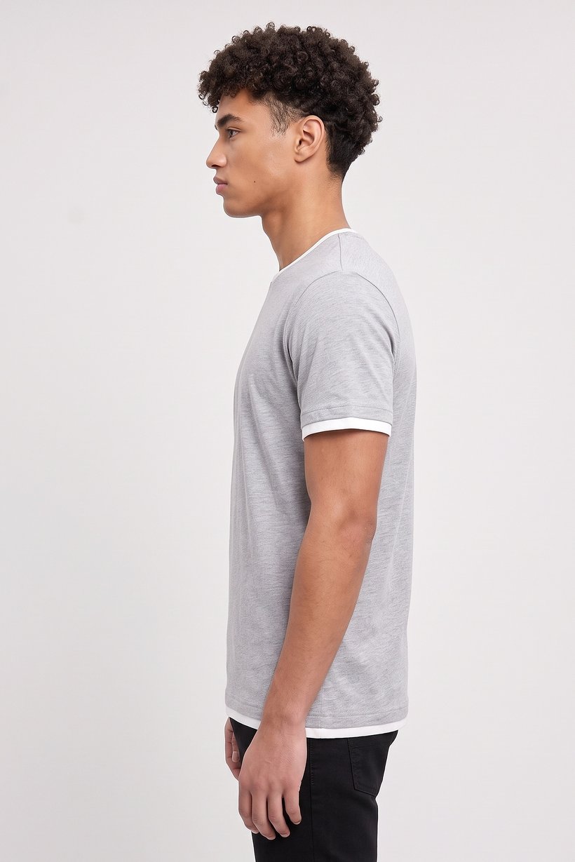 Men Crew Neck Short Sleeve Plain T-Shirt, Heather Grey