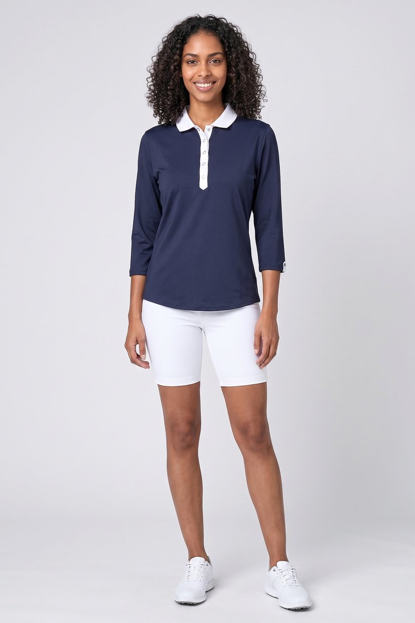 Women Sportwear Fit 3/4 Sleeve Golf Polo Shirt, Navy Blue