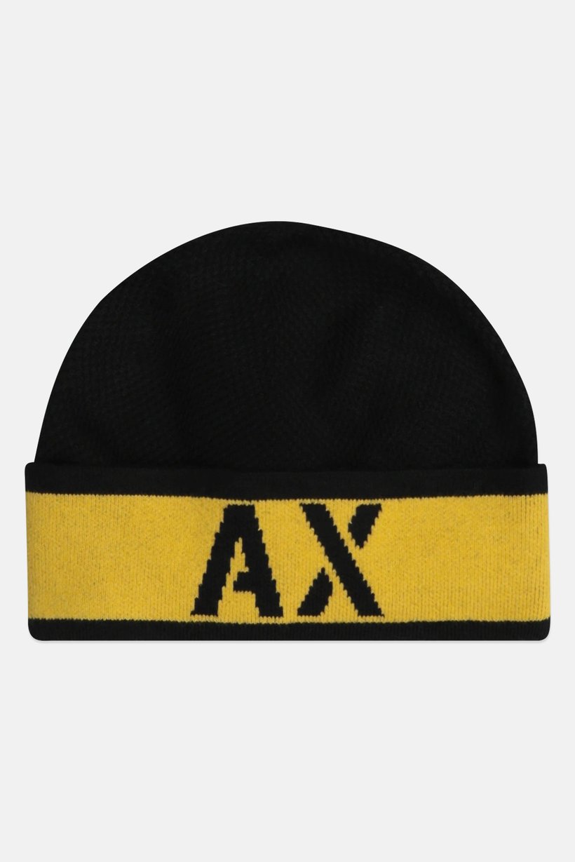 Men Brand Logo Beanie Hat, Black