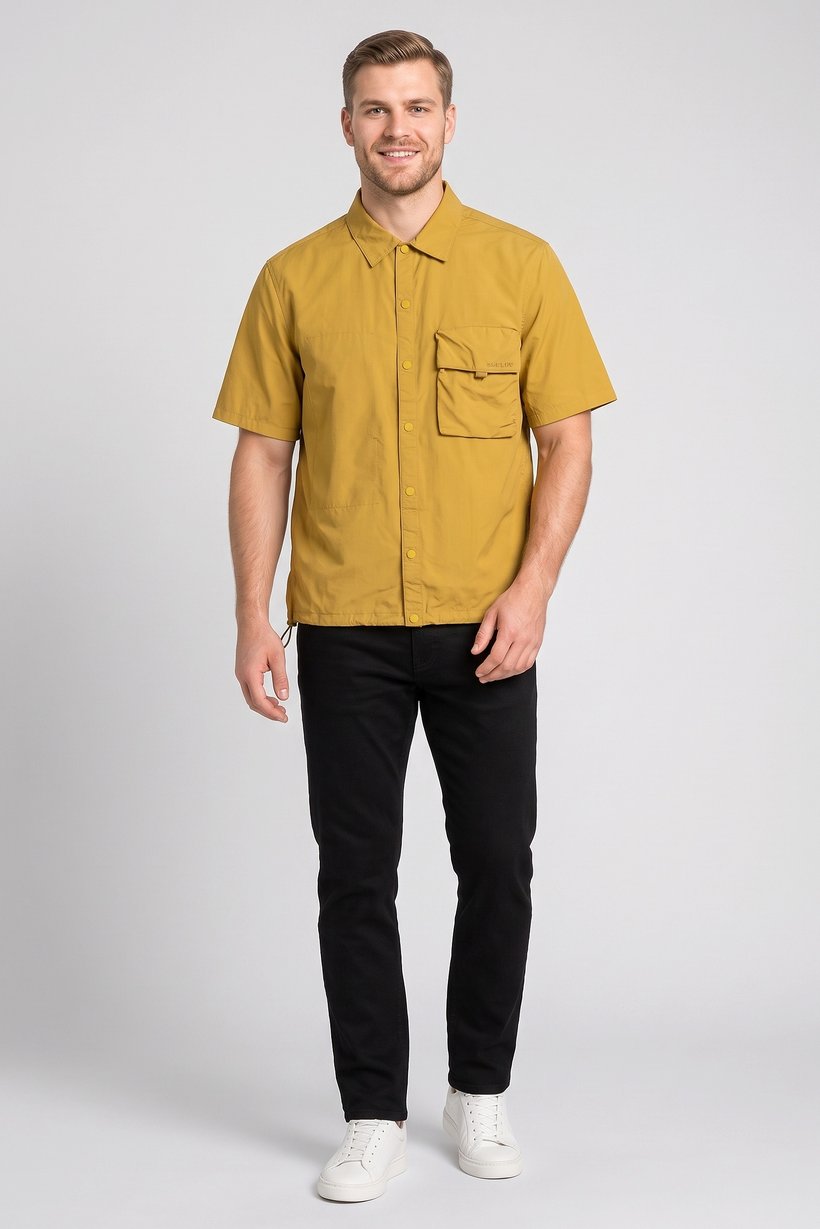 Men Boxy Fit Short Sleeve Outdoor Jackets Shirt, Light Olive