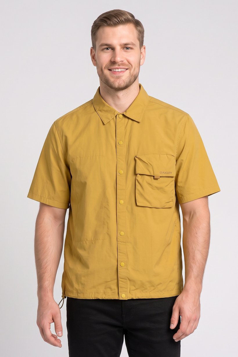 Men Boxy Fit Short Sleeve Outdoor Jackets Shirt, Light Olive