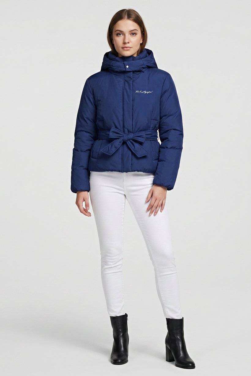 Women Brand Logo Puffer Jacket, Blue