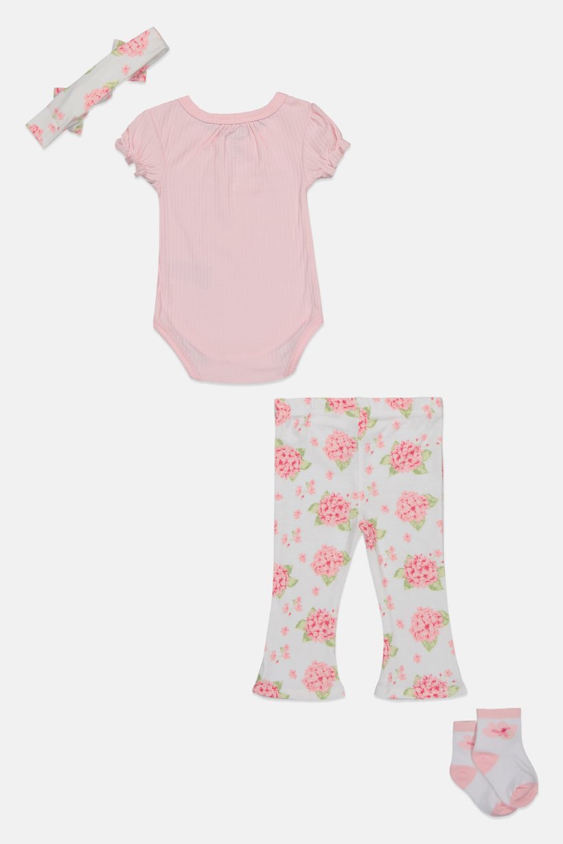 Toddlers Girl 4 Pcs Graphic Print Bodysuit And Pants With Headband And Socks Set, Multicolor