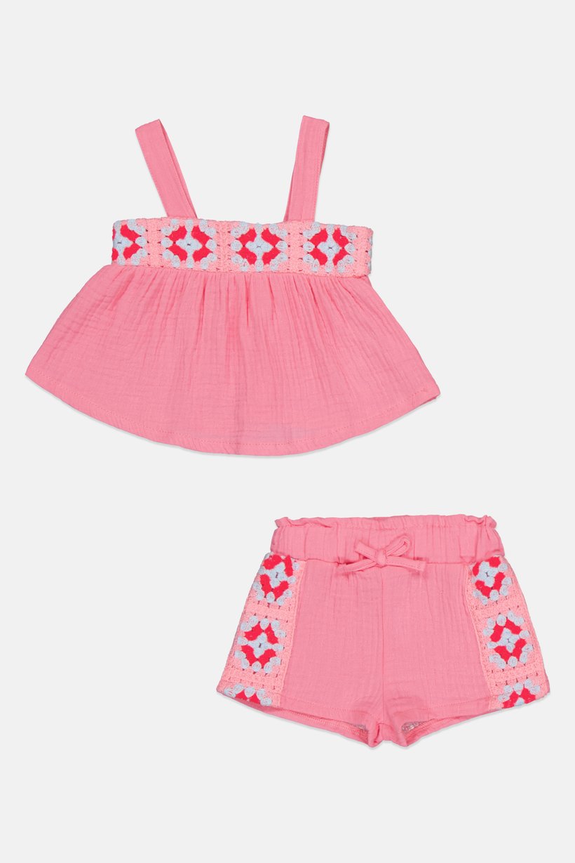 Toddlers Girl 2 Pcs Crochet Top And Shorts Set, Pink
