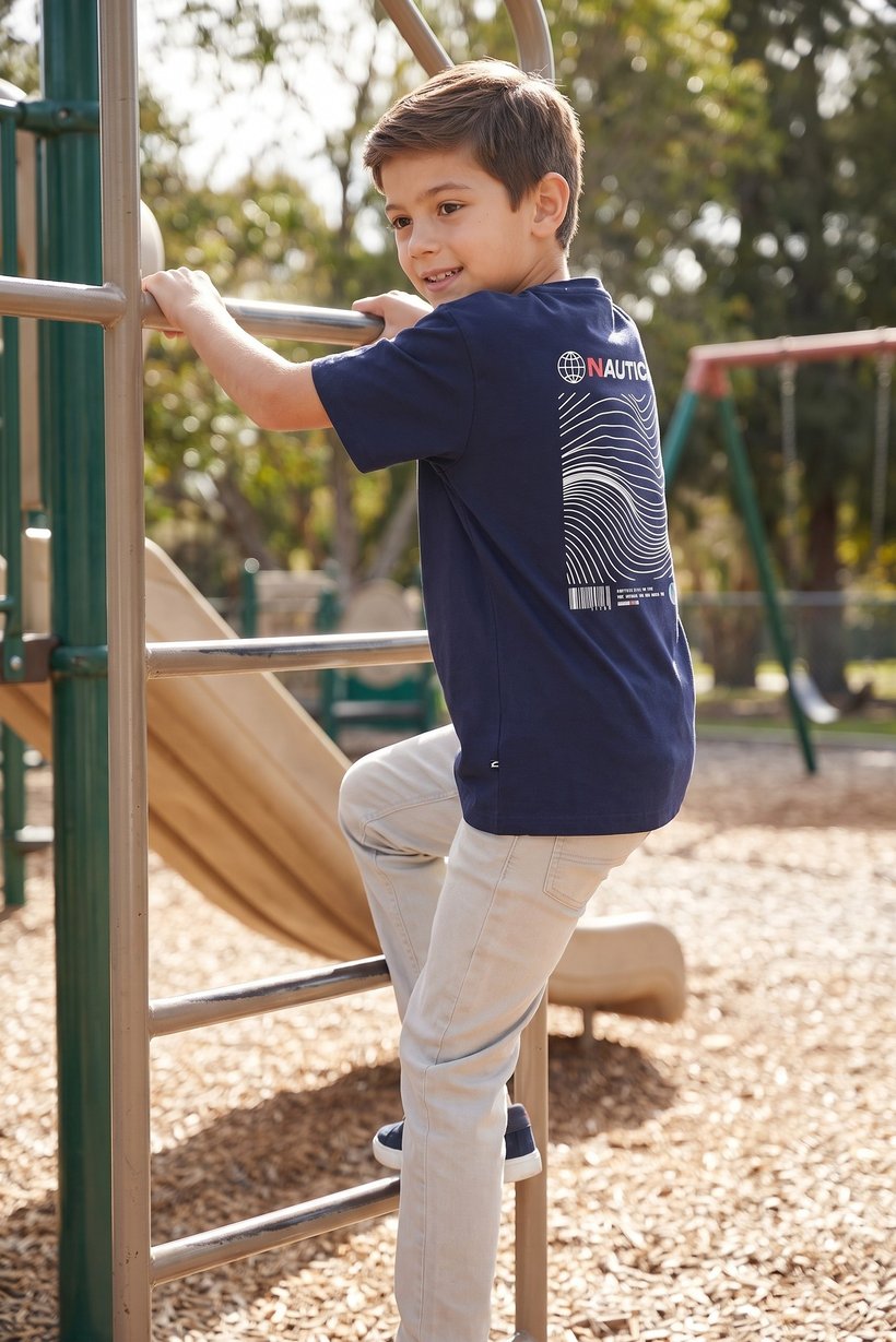 Kids Boy Crew Neck Short Sleeve Graphic Print T-Shirt, Navy