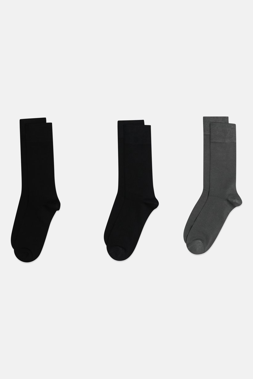 Men 3 Pairs Plain Crew Socks, Multicolor