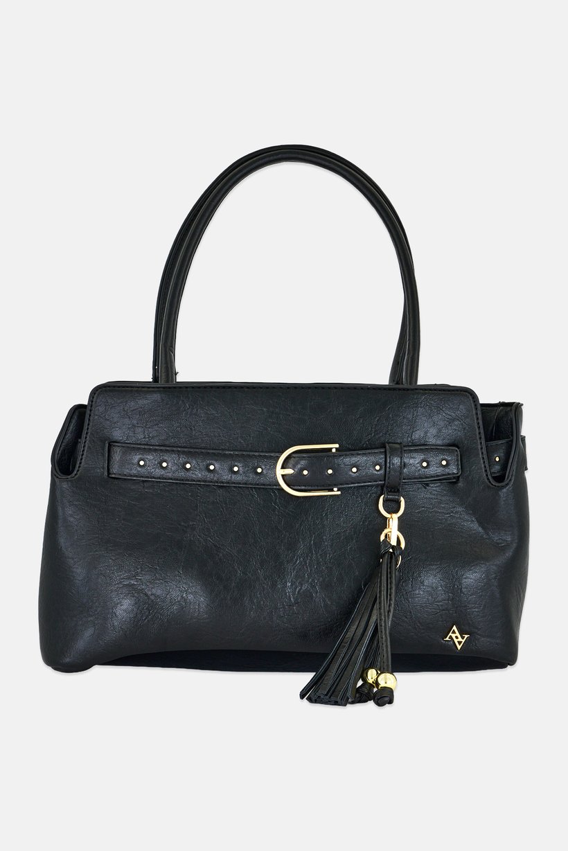 Women Brand Logo Shoulder Bag, Black