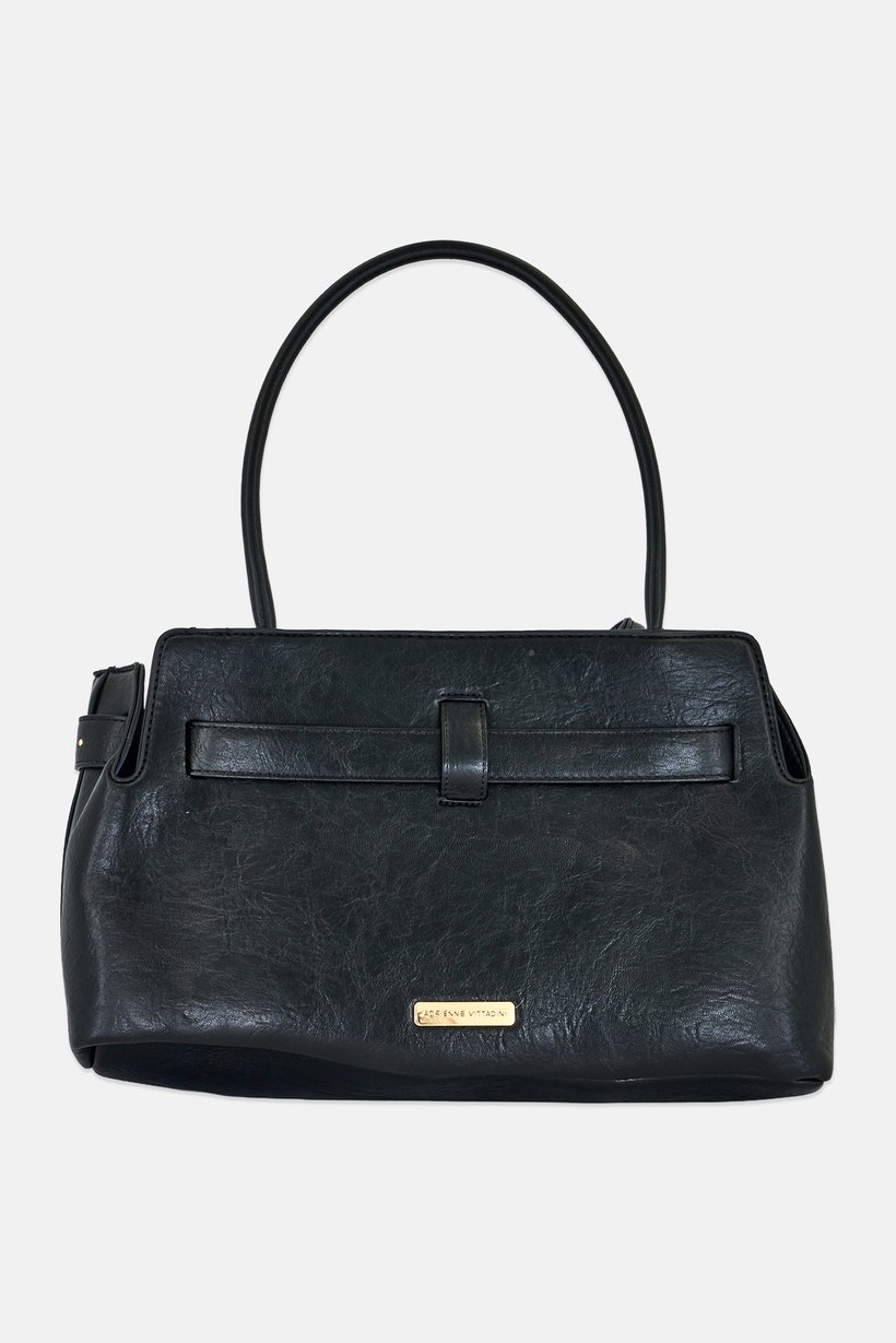 Women Brand Logo Shoulder Bag, Black