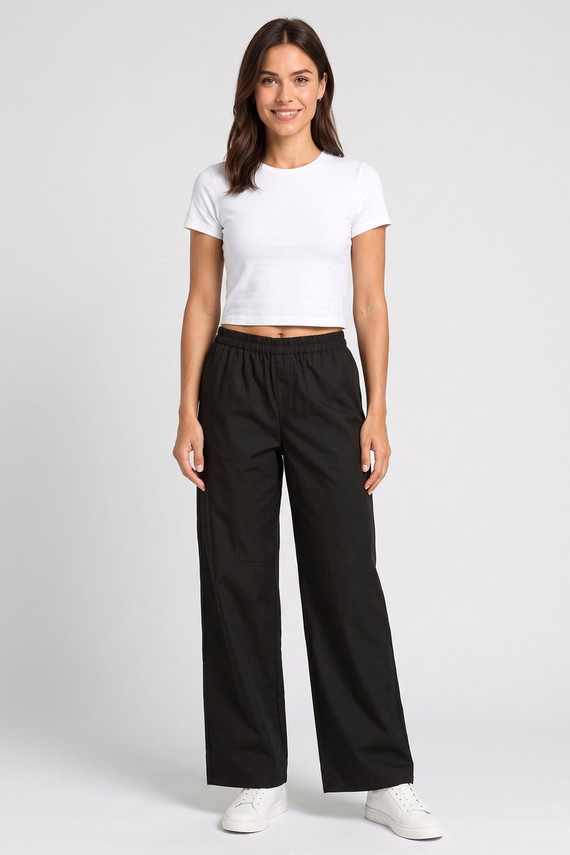 Women Regular Fit Solid Wide Leg Pants, Black