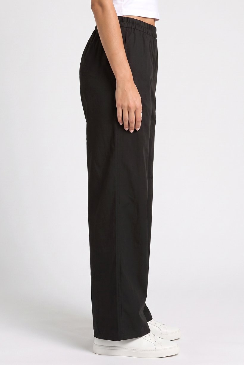 Women Regular Fit Solid Wide Leg Pants, Black