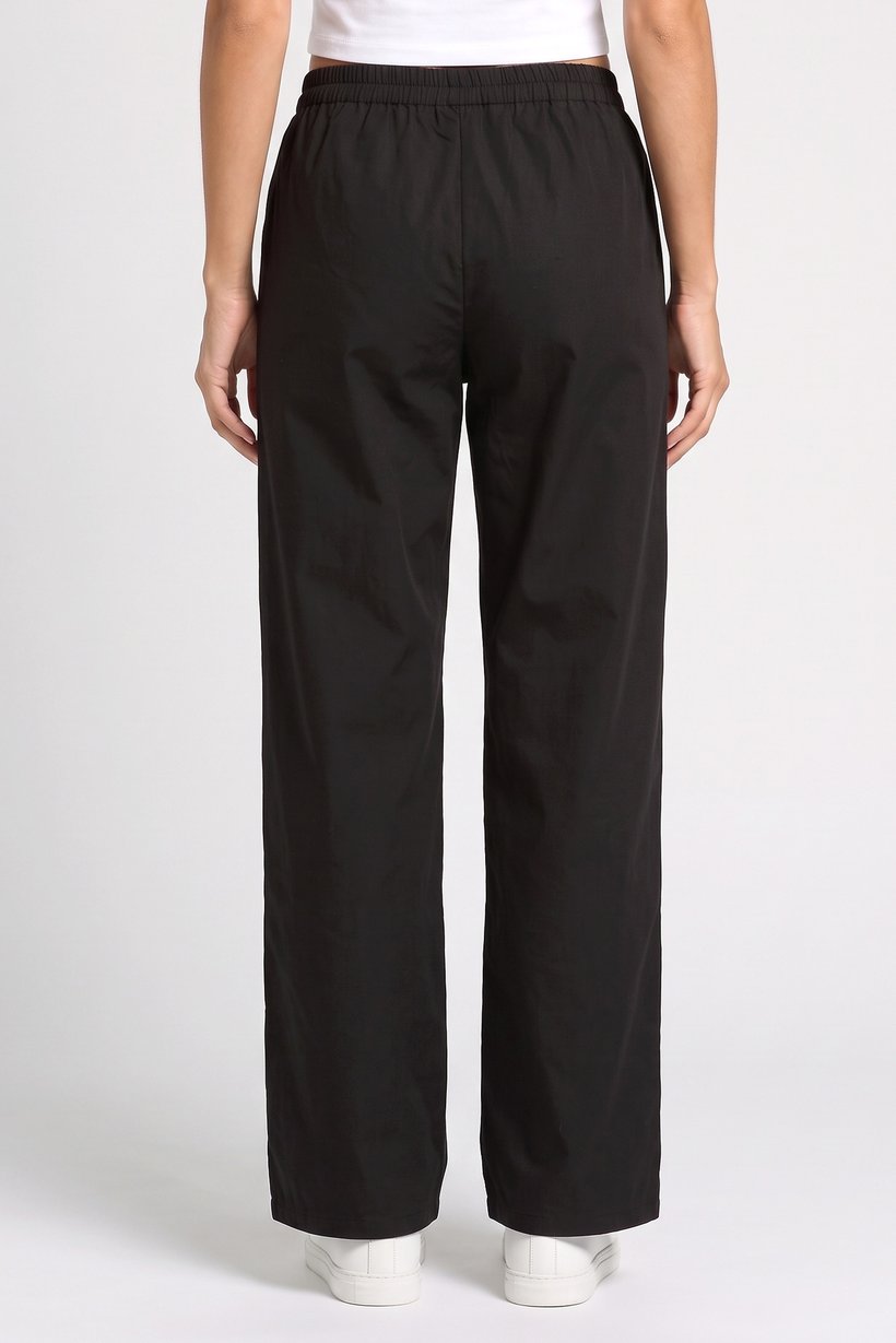 Women Regular Fit Solid Wide Leg Pants, Black