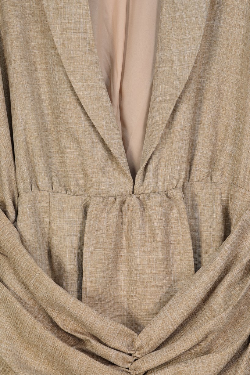 Women Plus Size Textured Plunge Blazer Dress, Dark Beige
