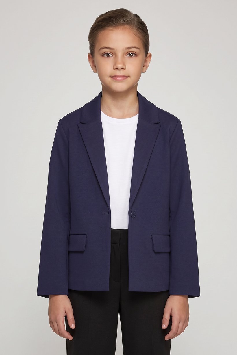 Kids Girl Solid Semi Formal Blazer, Navy Blue