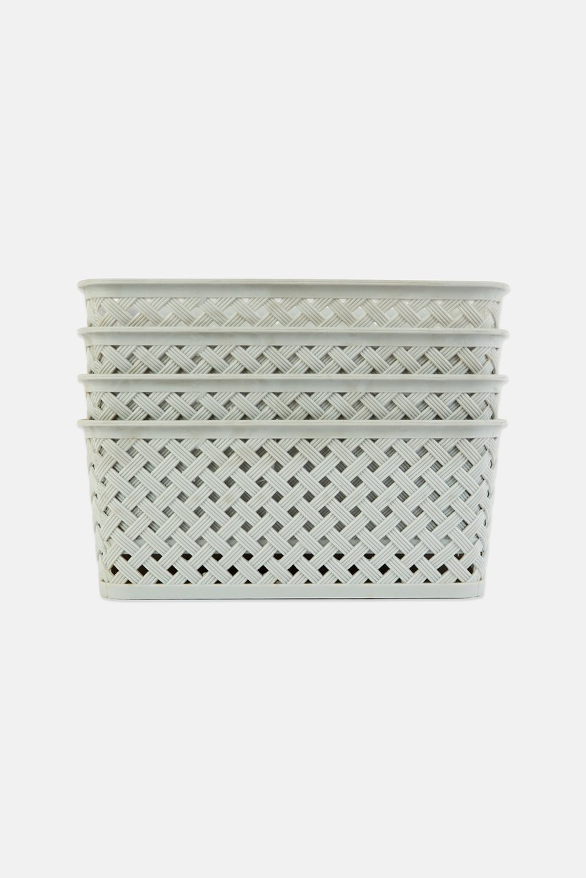 4 Pcs Plastic Basket, Grey