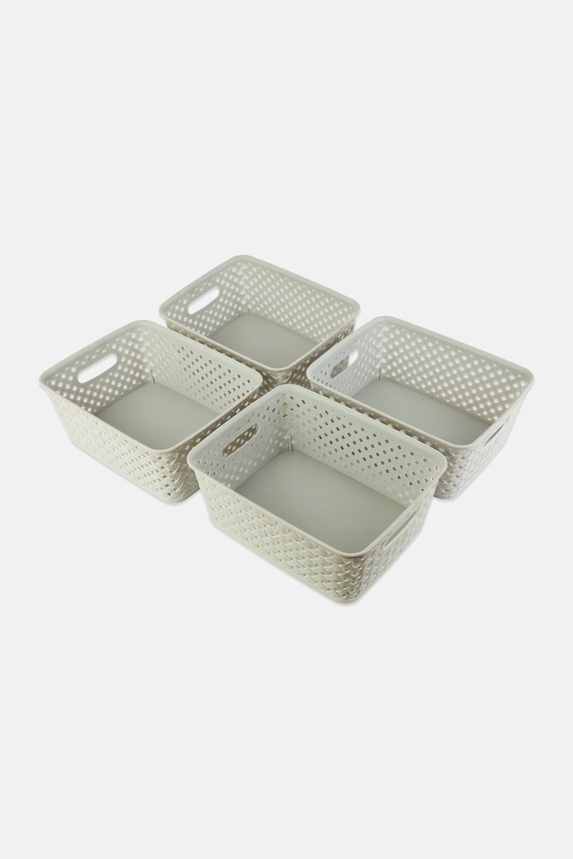 4 Pcs Plastic Basket, Grey