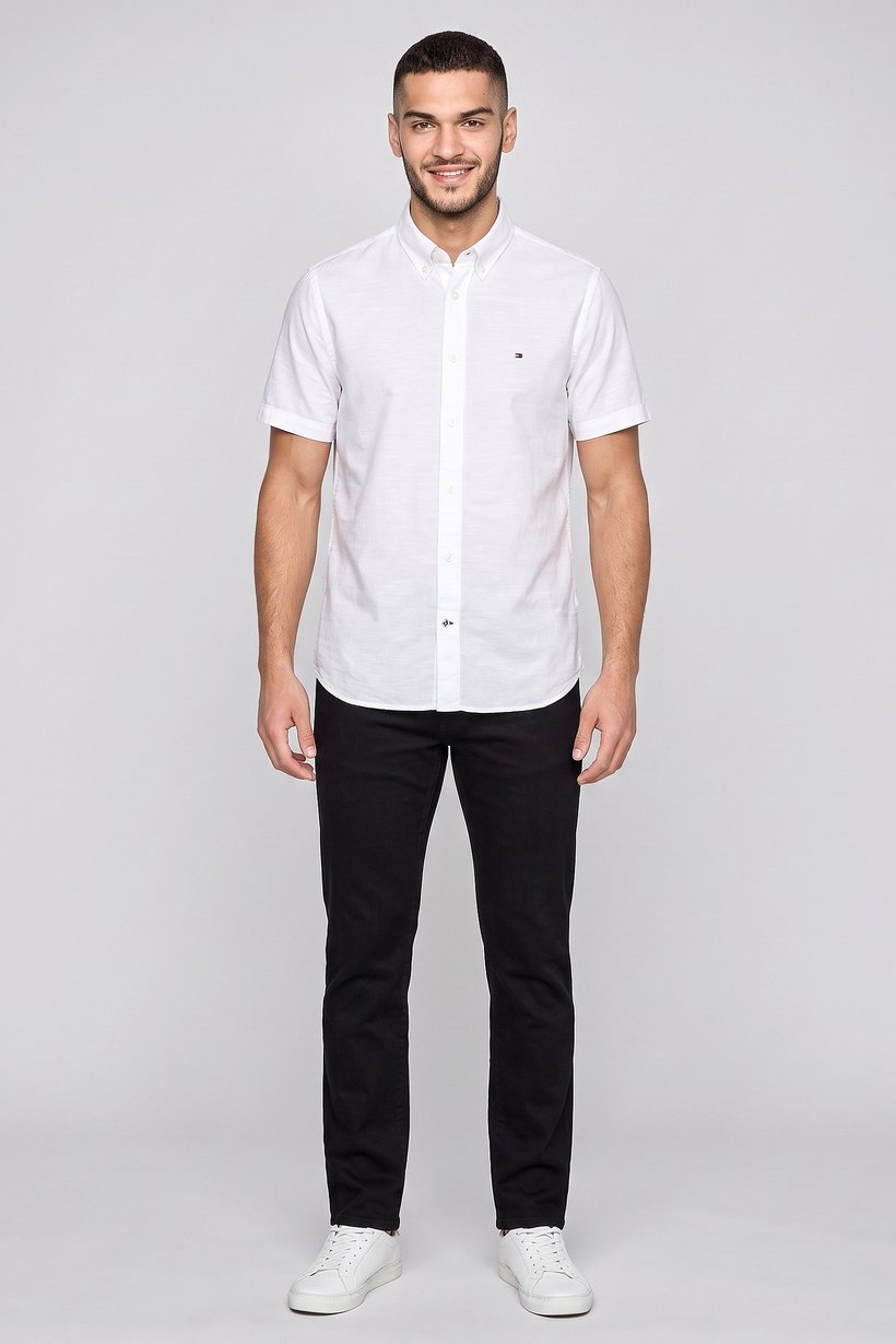 Men Regular Fit Short Sleeve Embroidered Logo Casual Shirt, White