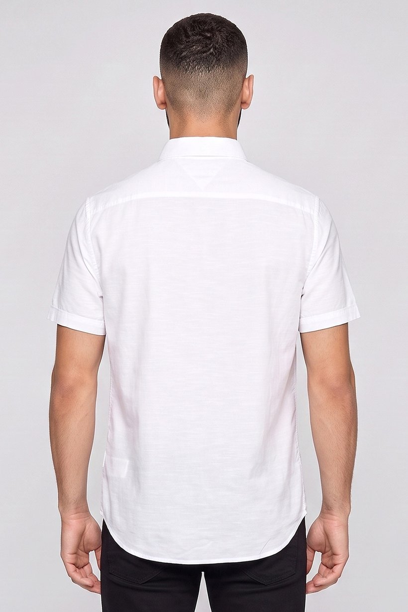 Men Regular Fit Short Sleeve Embroidered Logo Casual Shirt, White