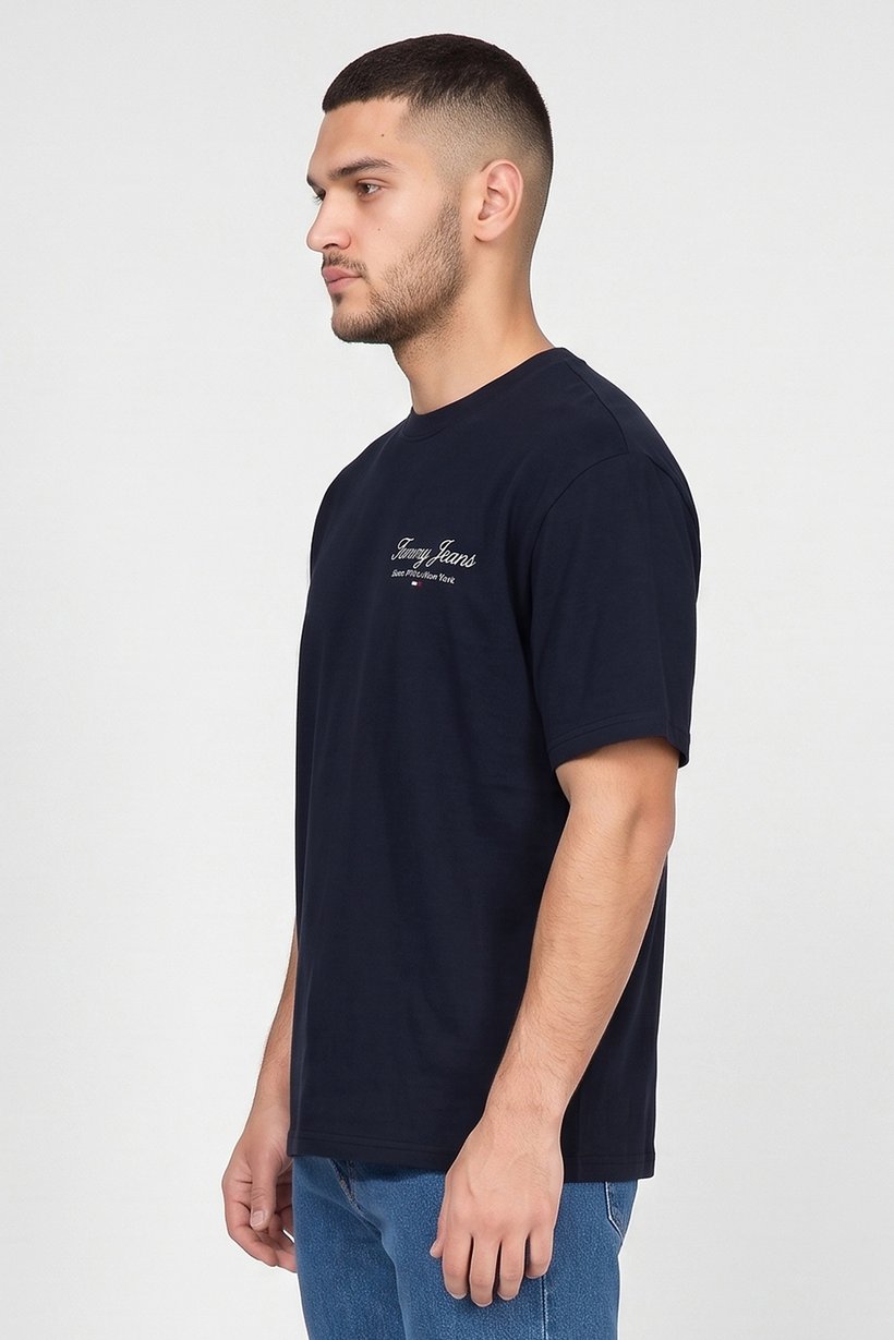 Tommy Jeans Men Crew Neck Short Sleeve Embroidered Logo T-Shirt, Navy
