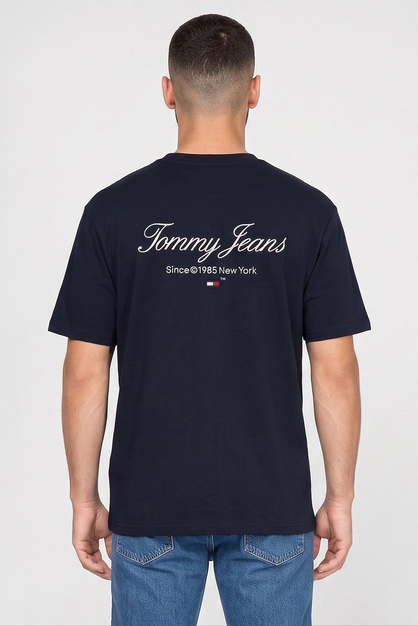 Tommy Jeans Men Crew Neck Short Sleeve Embroidered Logo T-Shirt, Navy