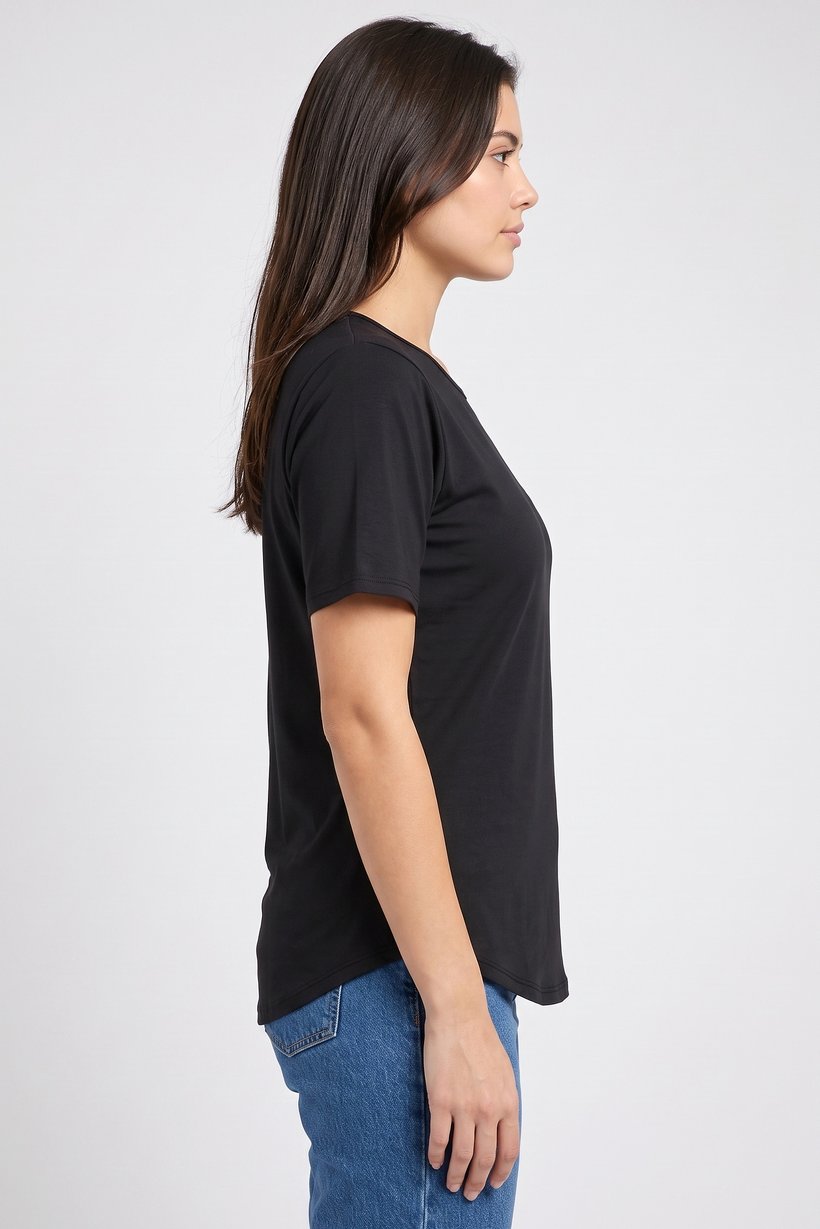Women Round Neck Short Sleeve Brand Logo T-Shirt, Black