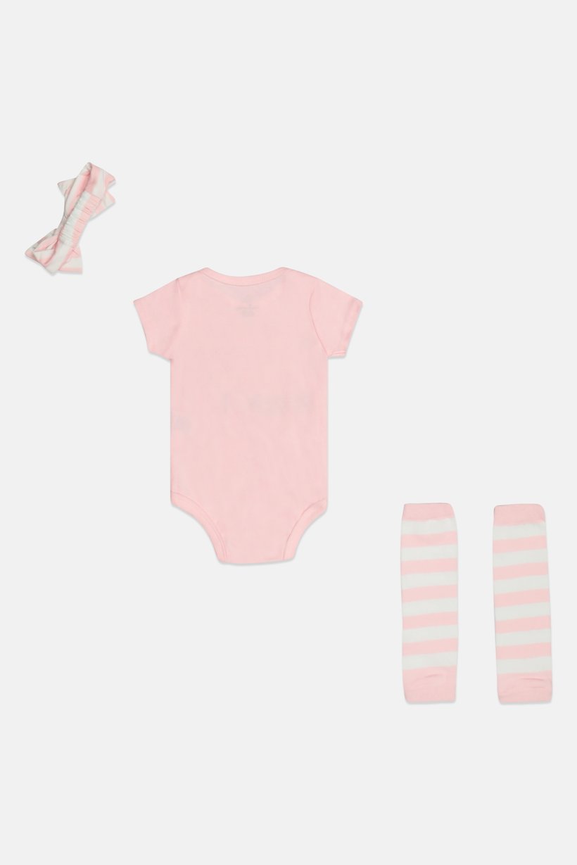 Toddlers Girl 3 Pieces Graphic Print Bodysuit And Socks With Headband Set, Pink