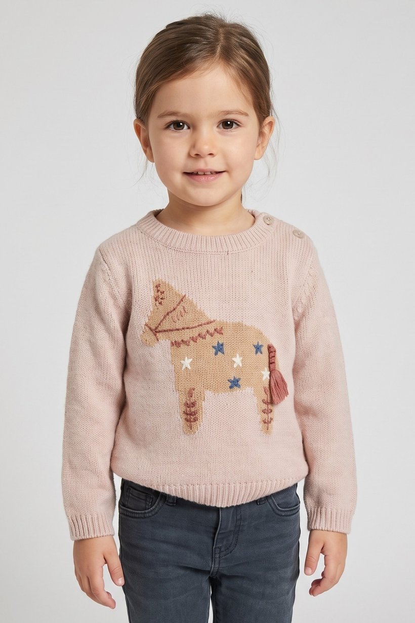 Toddlers Girl Knitted Long Sleeve Sweater, Beige