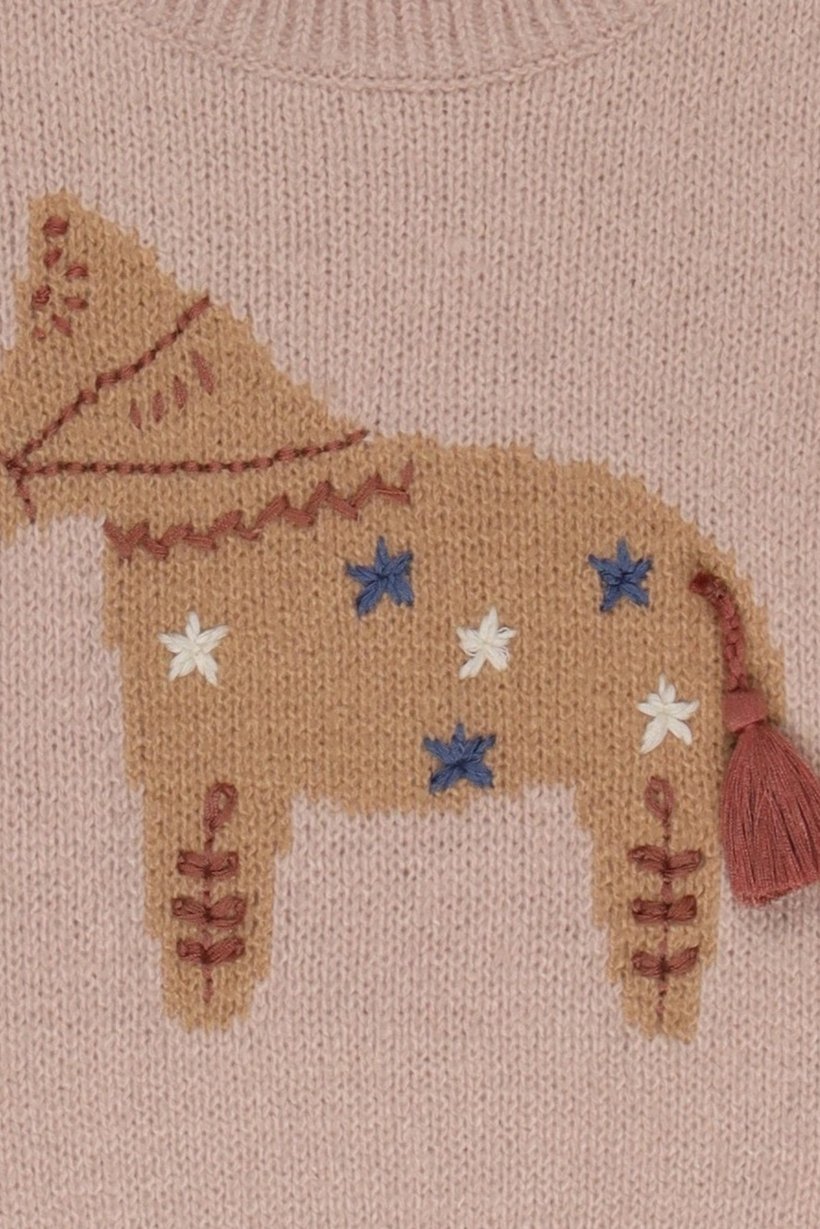 Toddlers Girl Knitted Long Sleeve Sweater, Beige
